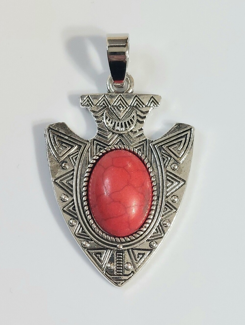 Bohemian Silver Arrowhead Pendant Necklace with Red Stone - Womens Jewelry